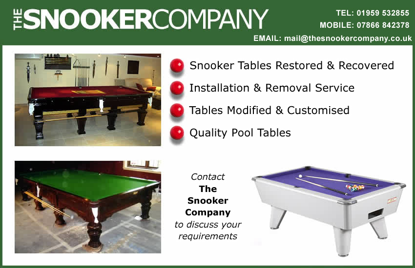 THE SNOOKER COMPANY - Specialists in customising & renovations of quality antique snooker tables to order plus removals and installations - CLICK HERE TO EMAIL US.